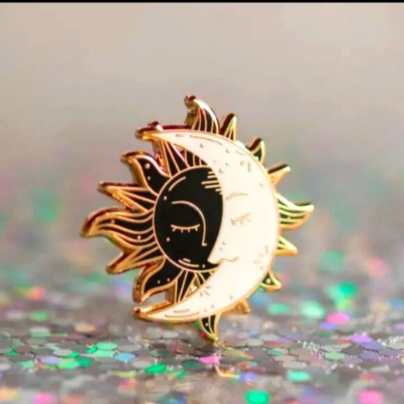 SUN and moon pin celestial brooch lunar solar badge - Picture 1 of 3